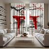 2pc Red Torii gate and cherry blossom black and white gray curtains   polyester fabric   suitable for bedroom living room