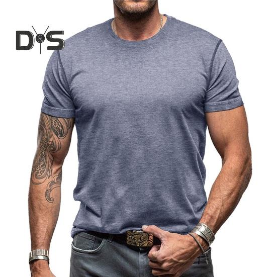 Tricou cu gât rotund pentru bărbați, bumbac, culoare uni, mânecă scurtă, tricou de bază, pulover, tricou casual pentru sport, sală de gimnastică, călătorii, purtare zilnică