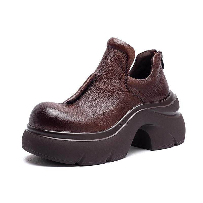 Jie Zhou Autumn/Winter 2025 Women's Retro Cowhide Short Boots - Solid Color, Back Zipper, Casual & Versatile.