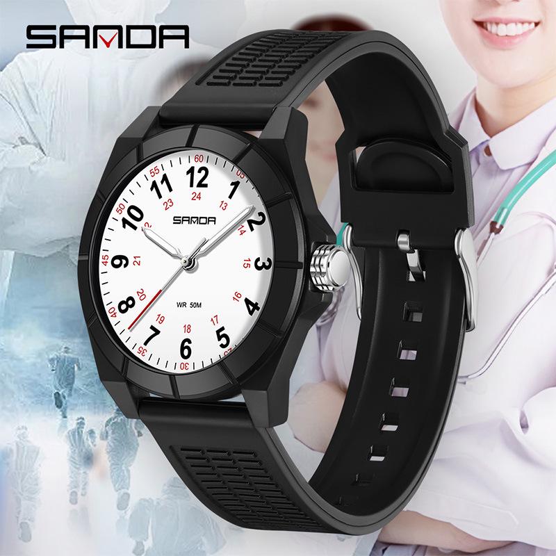 SANDA Unisex Luminous Korean Style Nurse Watch: Lightweight, Thin, Waterproof, Large Dial Quartz Watch for Teens