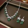 Cross-Border European and American Style Zircon Green Wheat Ear Jewelry Set with Necklace and Earrings for Women