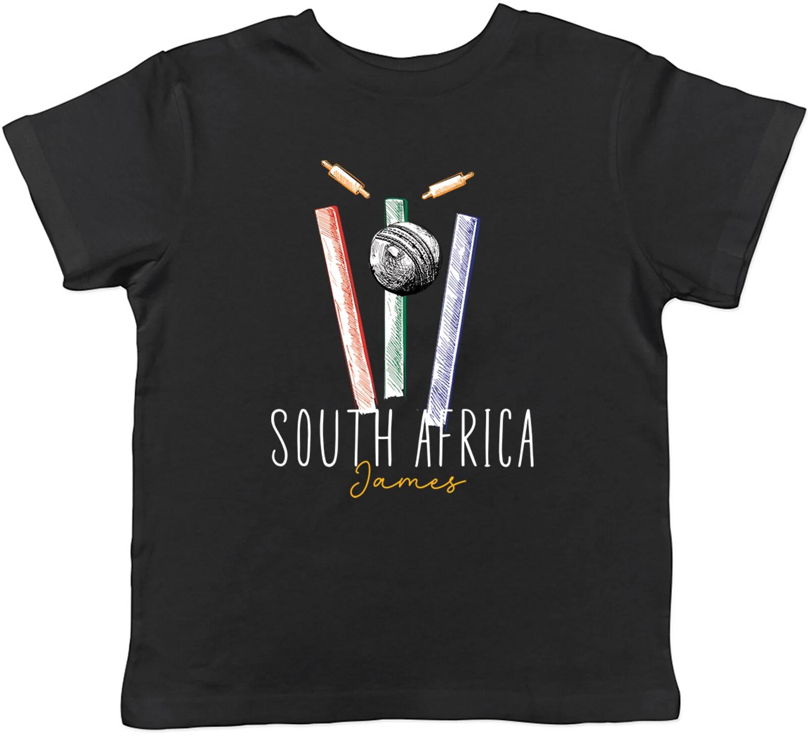 Personalised South Africa Cricket Kids T-Shirt Ball Wicket Stumps Fans Boys Girl 100