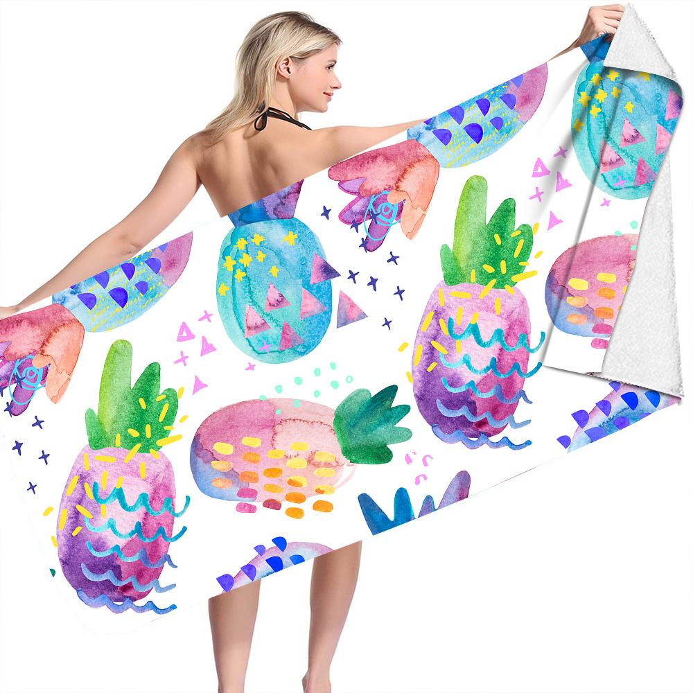 

Striped pineapple painting digital-printed polyester Superfine fiber double-sided fleece Beach vacation bath towel, beach towel W40*H60(CM)