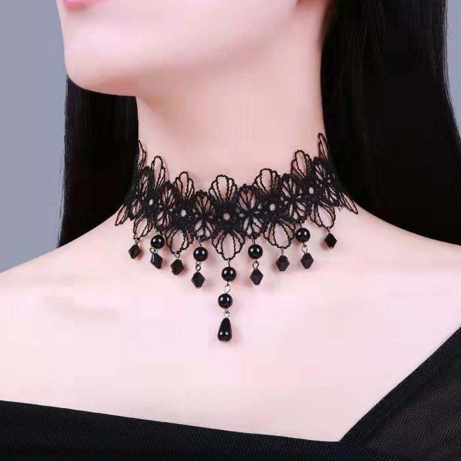 Koreanische Mode Samt Halsband Halskette für Frauen Vintage Sexy Spitze Halskette mit Anhänger Gothic Mädchen Hals Schmuck Zubehör