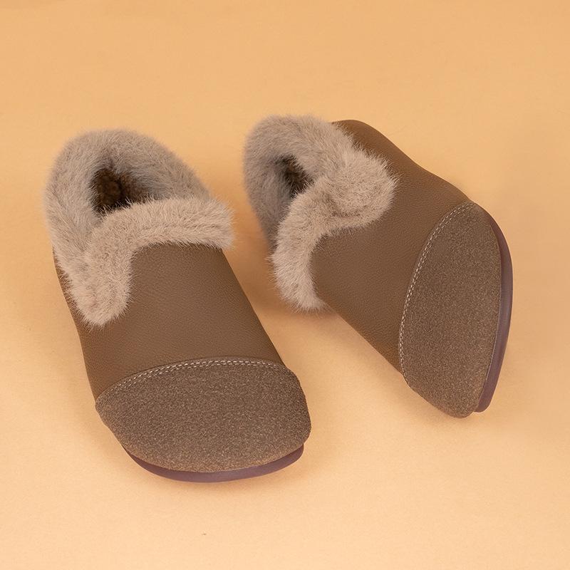 Women's Snow Boots Slippers Faux Fur Lining Indoor Outdoor House Slipper Shoes for Women Faux Suede Walking Shoes Fuzzy Round Toe Work Loafer Flats