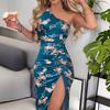 New Summer Cutout Floral Bodycon Mini Dress Sleeveless High Slit Slim Fit
