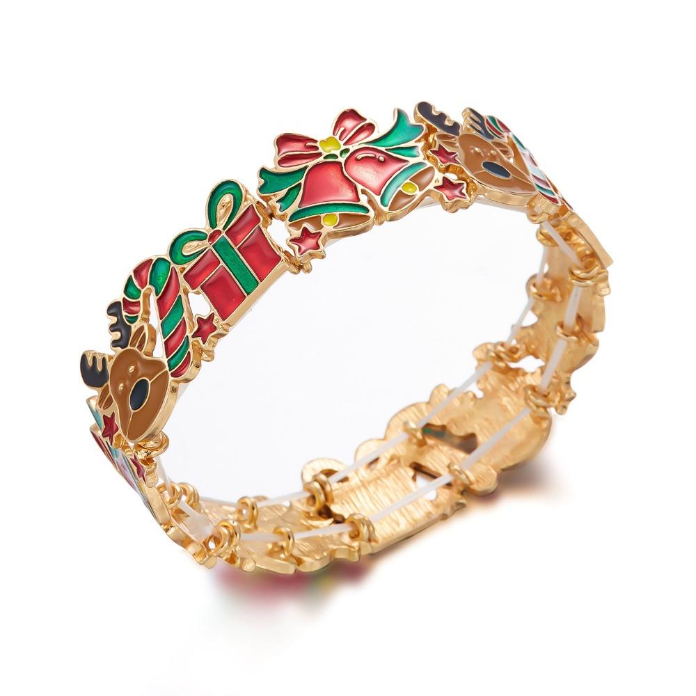 Multicolor Stretch Bracelet Reindeer Charm Bangle Popular Christmas Enamel Bracelet  Christmas