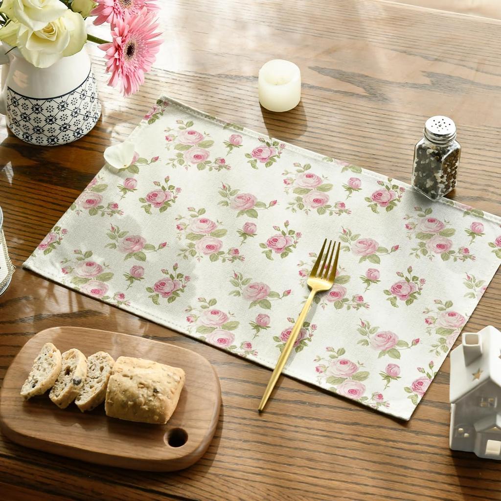 4Pcs, Floral Rose Placemats, Washable, Suitable for Holiday Parties, Home Decor, Kitchen Countertops