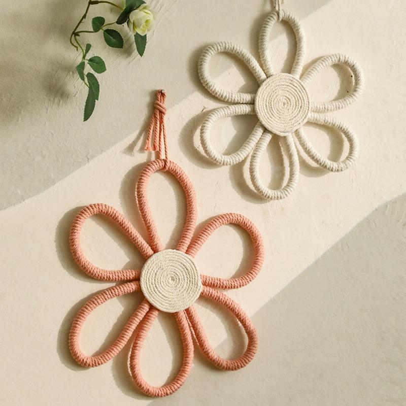 2pcs/set Handmade Cotton Rope Woven Flower Wall Decor Minimalist Home Living Room Bedroom Wall-Mounted Floral Decoration