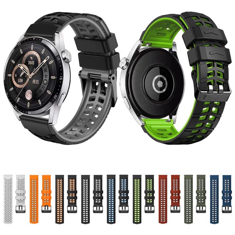 Dropshipping Watch Bands 22mm Double-row Hole Two-color Silicone Watch Band for Huawei Watch4 / 4 Pro / Watch3 / 3 Pro