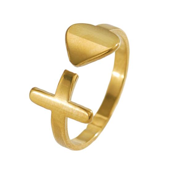 

Women Ring Adjustable Fit Asymmetric Heart Design Bright Polished Mirror Texture Finger Ring Jewelry