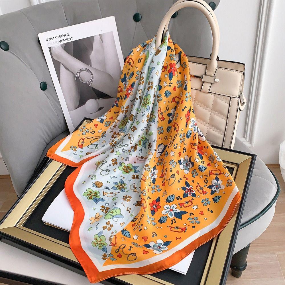 

Spring Printed Patchwork Flower Square Scarf Satin Silk Scarves Korean Headbands Women Neckerchief