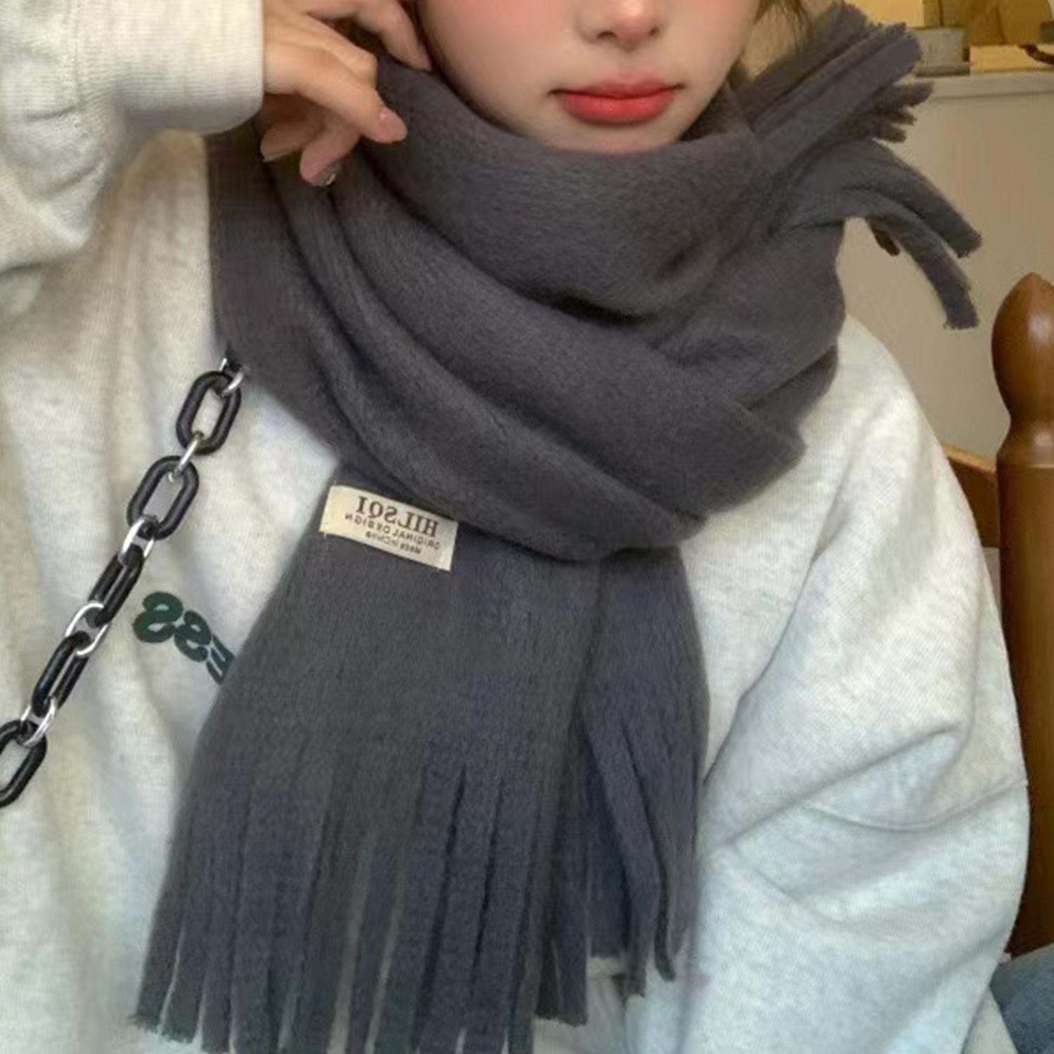 

Зимний шарф для женщин, нежно-розовый, теплые шали, накидки, женский, толстой вязки, мягкий, длинный, с кисточками, шаль-накидка на шею, однотонный шейный платок