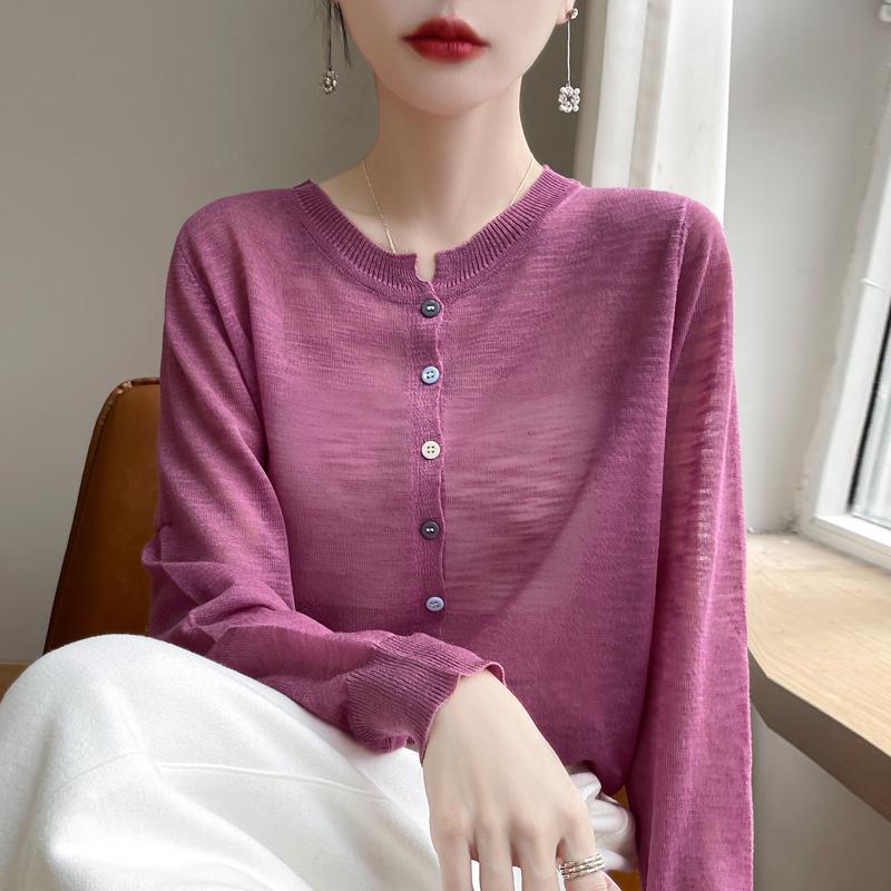 

Женский вязаный кардиган из бамбукового льна для защиты от солнца - Новый стиль 2025, с длинным рукавом, летняя верхняя одежда 2XL