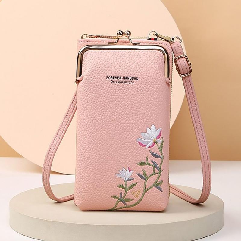 

Women Crossbody Bag Pu Phone Purse Bag Elegant Flower Pattern Messenger Bag Small Female Shoulder Handbag For Girls розовый