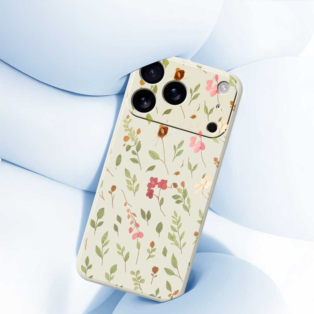 For iPhone 17 Pro Max Case Small Flower Leaves Pattern Printing Straight Edge TPU Phone Back Cover