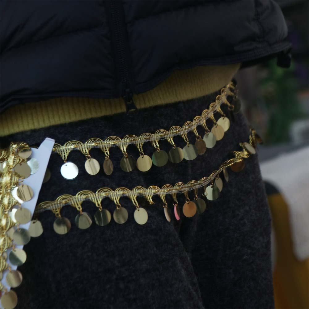 Creative Belly Dance Waist Chain Shiny Tassel Gold Sequin Lace Sequins Waist Chain  Stage Costume
