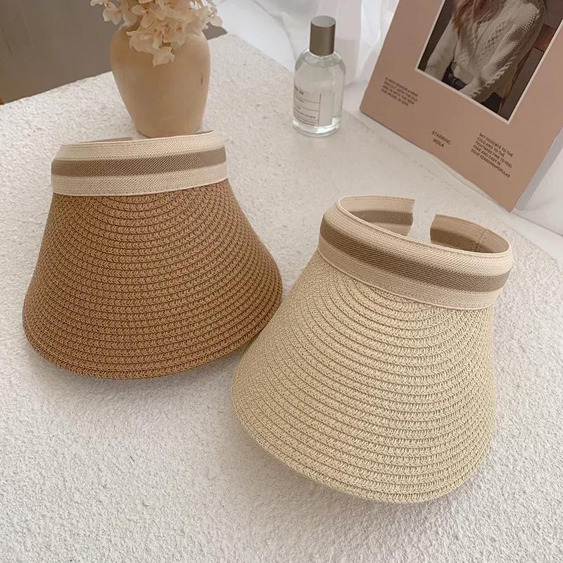 New Summer Empty Top Sun Hat Anti Uv Female Outdoor Visor Cap Casual Shade Hat Straw Wide Large Brim Beach Sunhat Lady