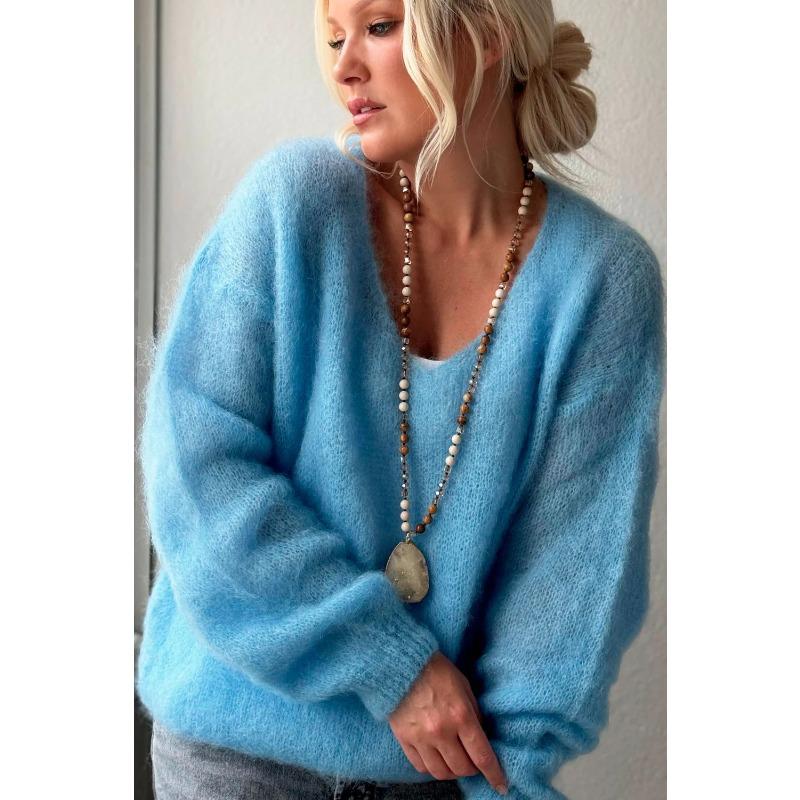 Women's Pullovers V-neck Loose Casual Long Sleeve Women's Knitted Sweater Autumn and Winter New Solid Color Soft Warm Office Lady Knitwear Tops
