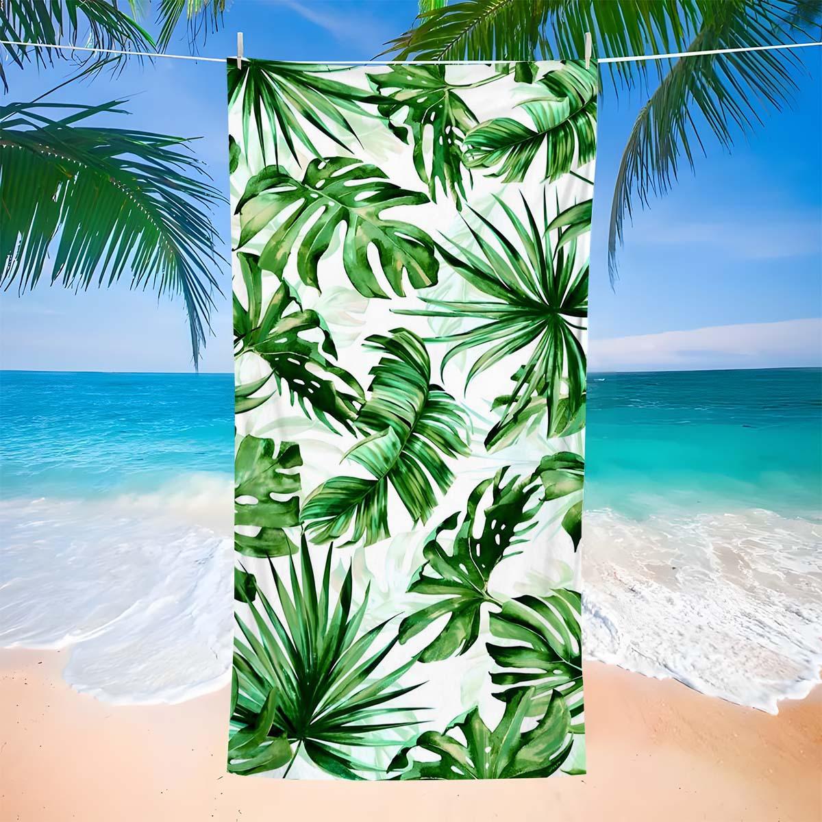 Tropical Beach Flamingo & Flower Beach Towel Palm Tree Print Quick Dry Absorbent Towel for Summer Vacation 50x100cm