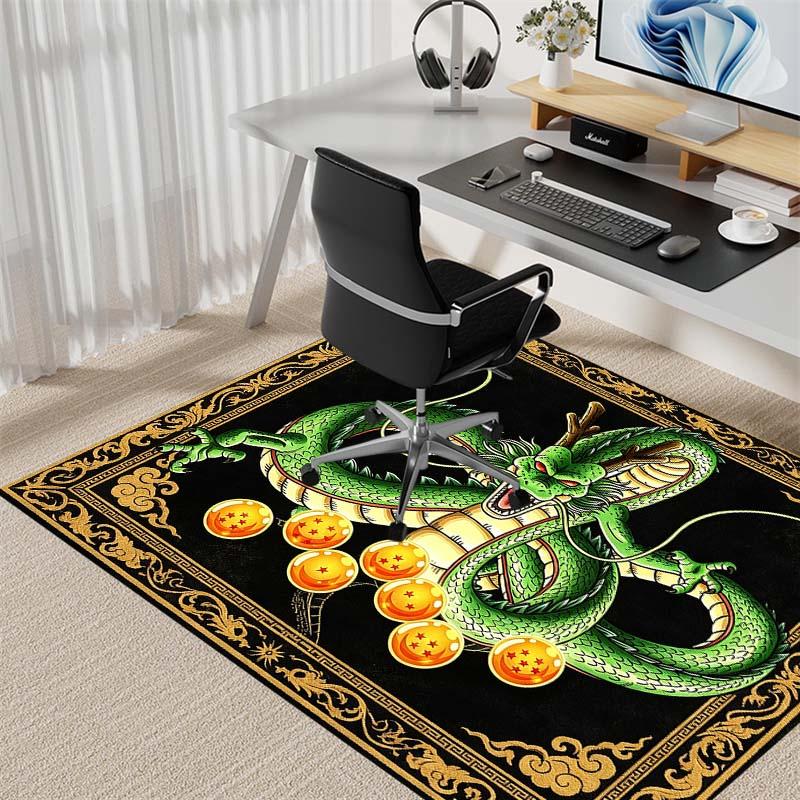 Anime Dragon With Golden Ornate Border Print Area Rug, Cartoon Non‑Slip Floor Mat for Living Room Bedroom Home Decor