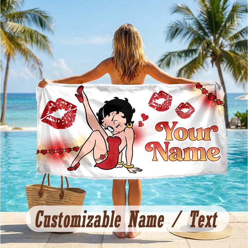 Custom Text Beach Towel, Soft Absorbent Swimming Multi-use TowelBetty Boop