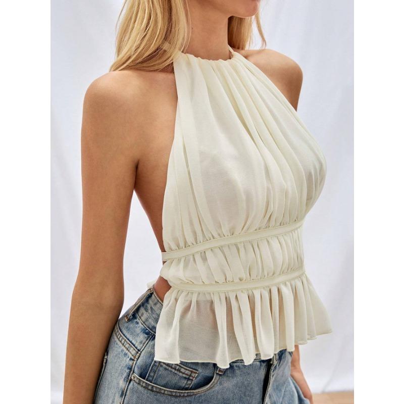 VEZFAA Dámská móda Ležérní Léto Jaro Jednobarevný potisk Halenky a košile bez rukávů