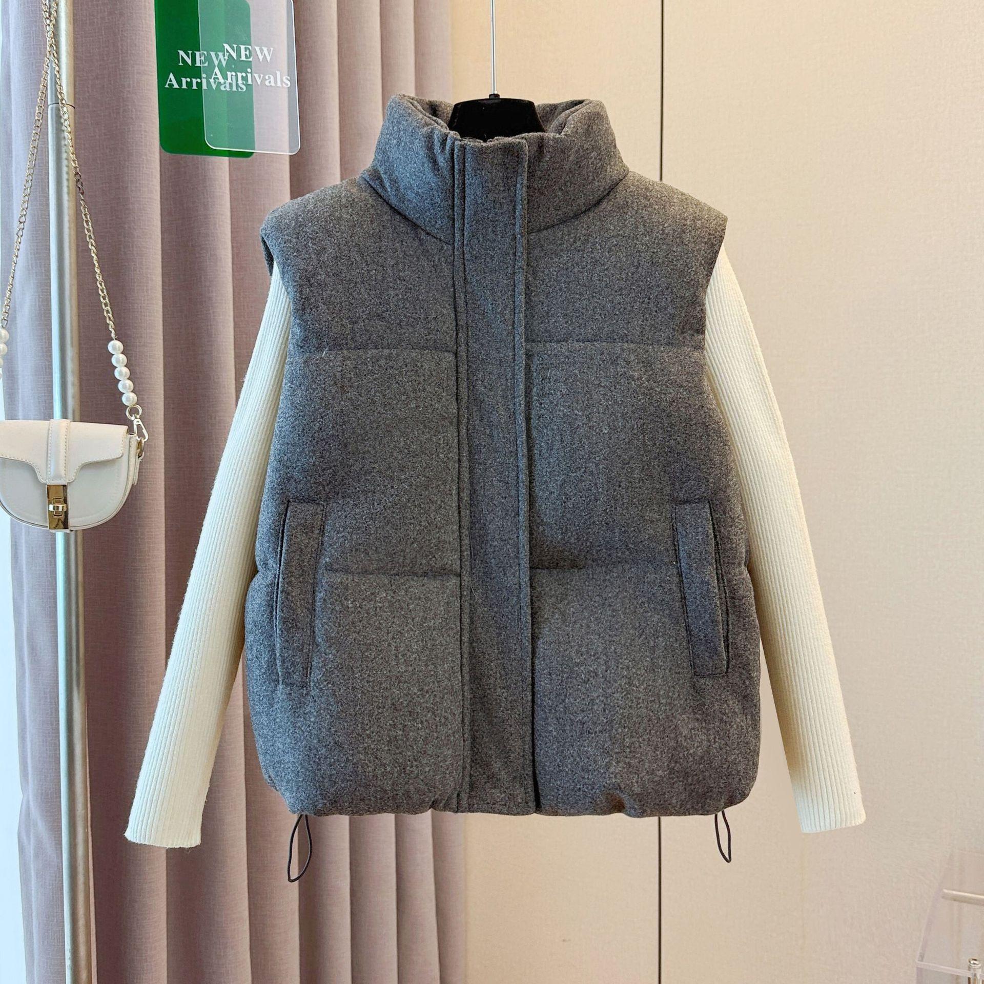 

The new gray woolen premium sense is thin and thickened down cotton vest 2025 autumn fashion wear outer vest XXL чёрный