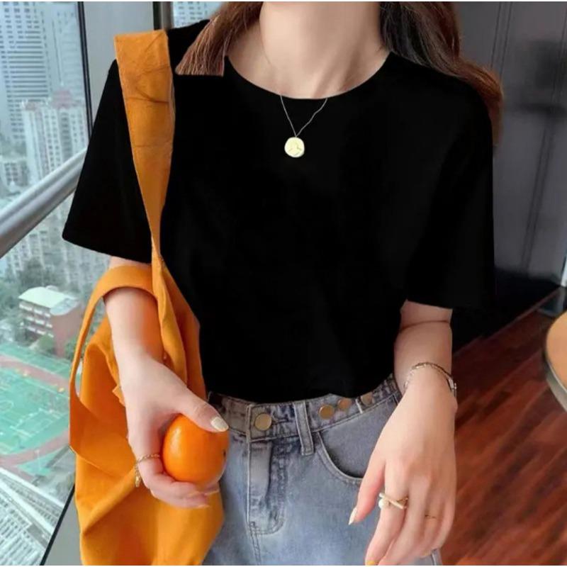 VEZFAA Women's Fashion Casual Summer Spring Short Sleeve O-Neck Blouses & Shirts