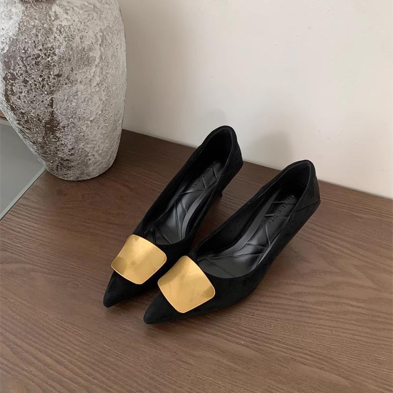 Metal square buckle pointed single shoes women's 2025 spring and autumn new fine heel leopard print temperament royal sister fashion high heels