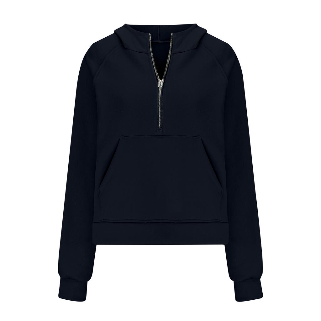 2025 Autumn Winter New Women's Scuba Sports Half-Zip Yoga Loose Short Hooded Fleece Lined Sweatshirt