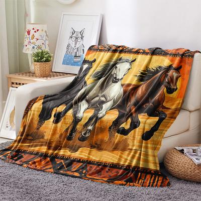 Horse Print Flannel Blanket, High Quality Comfortable for All Seasons, Home Decor, Warmth and Comfort, Perfect for Christmas Gifts