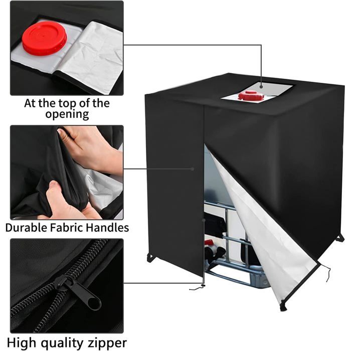 Bâche pour cuve IBC 1000 L 210D - couvre-réservoir anti-UV anti-poussière noir 120x110x116 cm