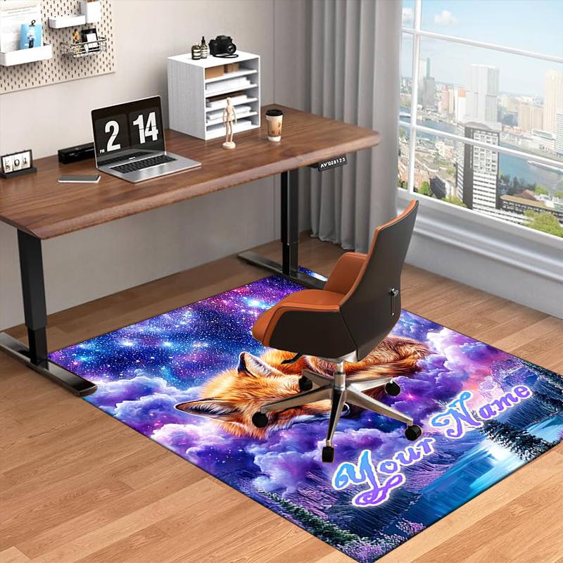 1PC Custom Name Fox Dreams Stars Theme Floor Mat Ideal for Living Room, Game Rooms, Office, Bedroom, Floor Mat Playful Design