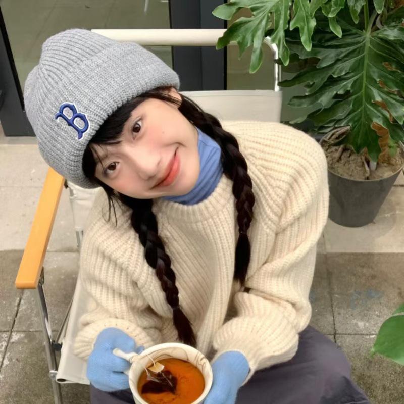 Koreanische MLB Wolle Unisex Strickmütze - NY Logo Stickerei, Warm für Herbst & Winter, Stil M0726