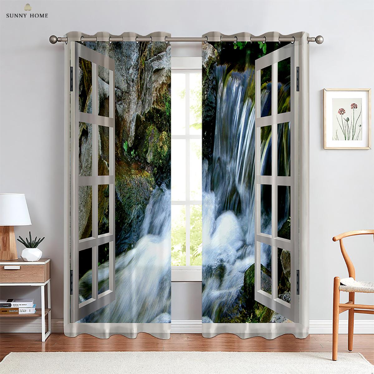 

Windowcurtains Seaside Landscape Pattern Print Pattern Rod Pocket Bedroom Space Living Space Kitchen Areacurtains Home Decorative Piece W50xH140(CM)x2PCS&Rod pocket