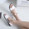 Four Seasons Sandals Women's Summer Opentoed Simple Flat Sandals Women's Pearl Buckle Student Women's Shoes