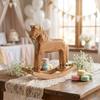 Shelf Horse Figurine in Natural Wood Finish, Small Rocking Horse Piece for Entryway Display, Cabinet Placement, Desk Styling, or Photo Scenes