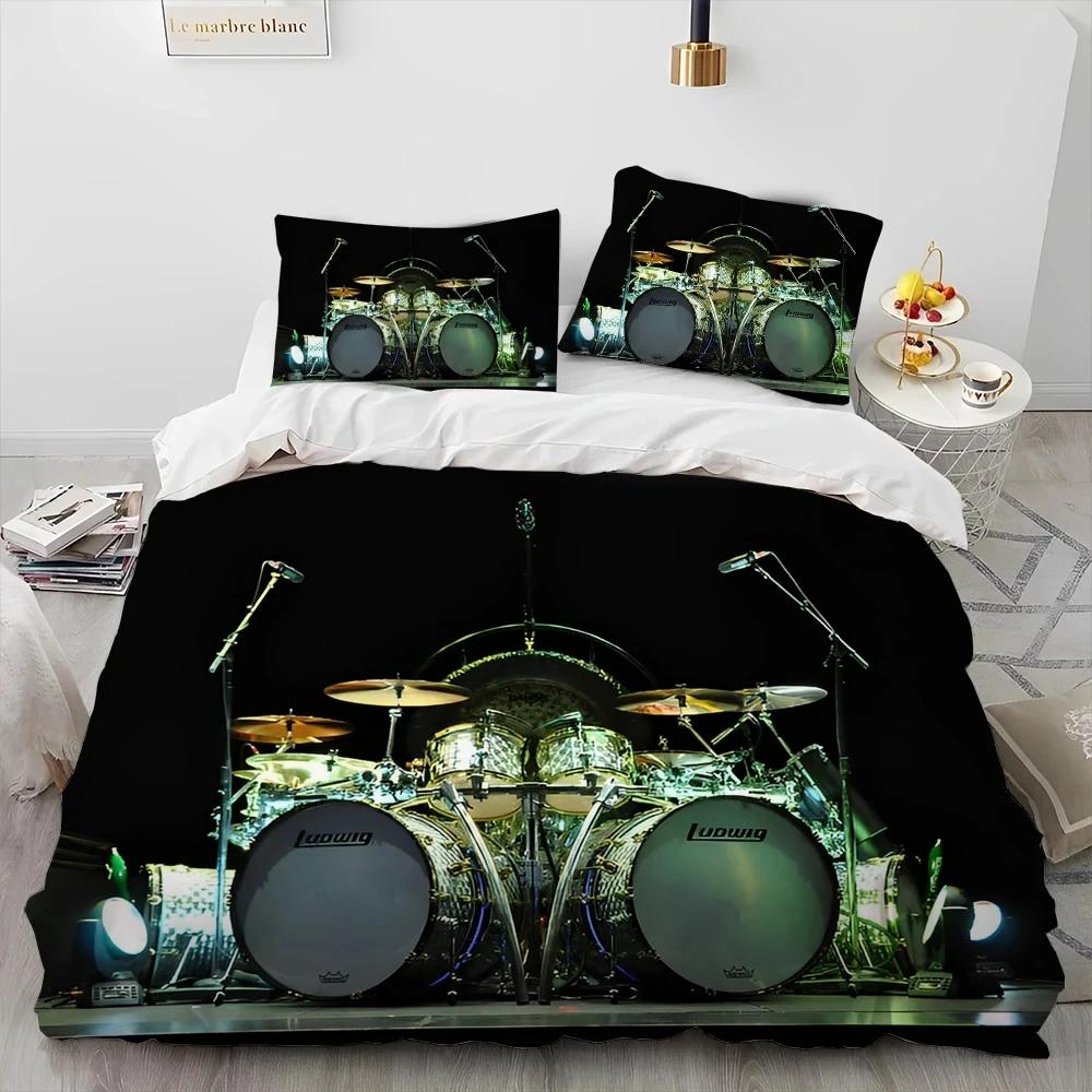 Drum Kit Music Instruments Guitar Bedding Set Duvet Cover Bed Set Quilt Cover Pillowcase Comforter King Queen Size Boys Adult
