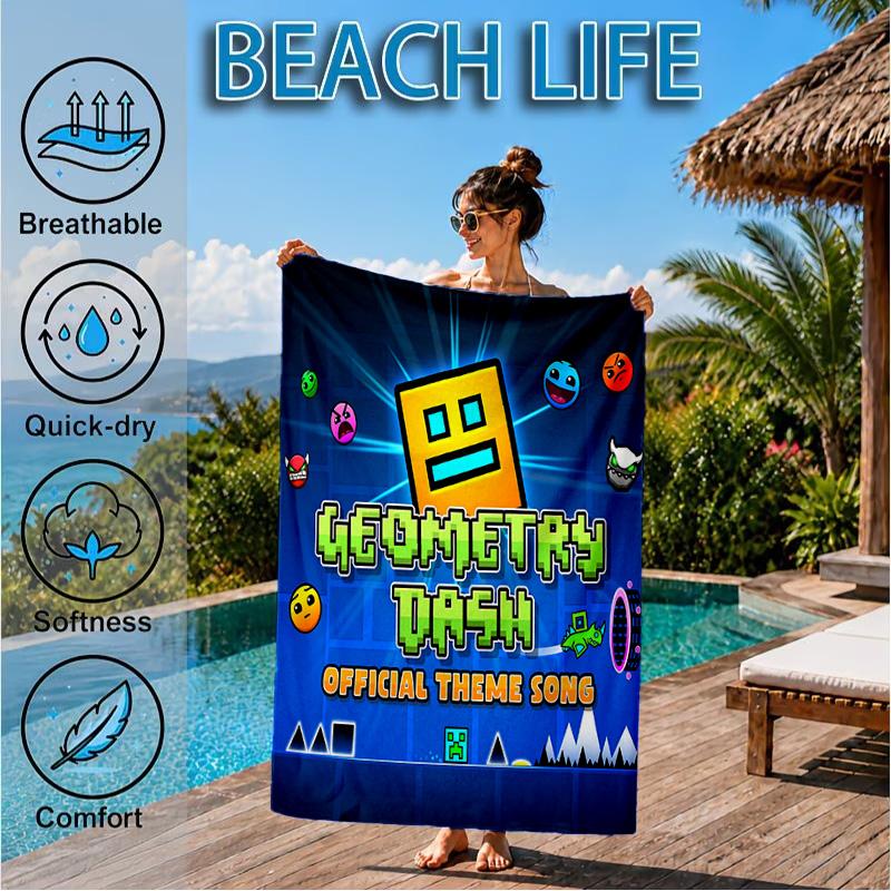 Geometry Dash: Dance To The Beat Beach Towel, Quick-drying, Easy To Care For, Suitable for Both Fitness and Beach Vacations,Sports Essential