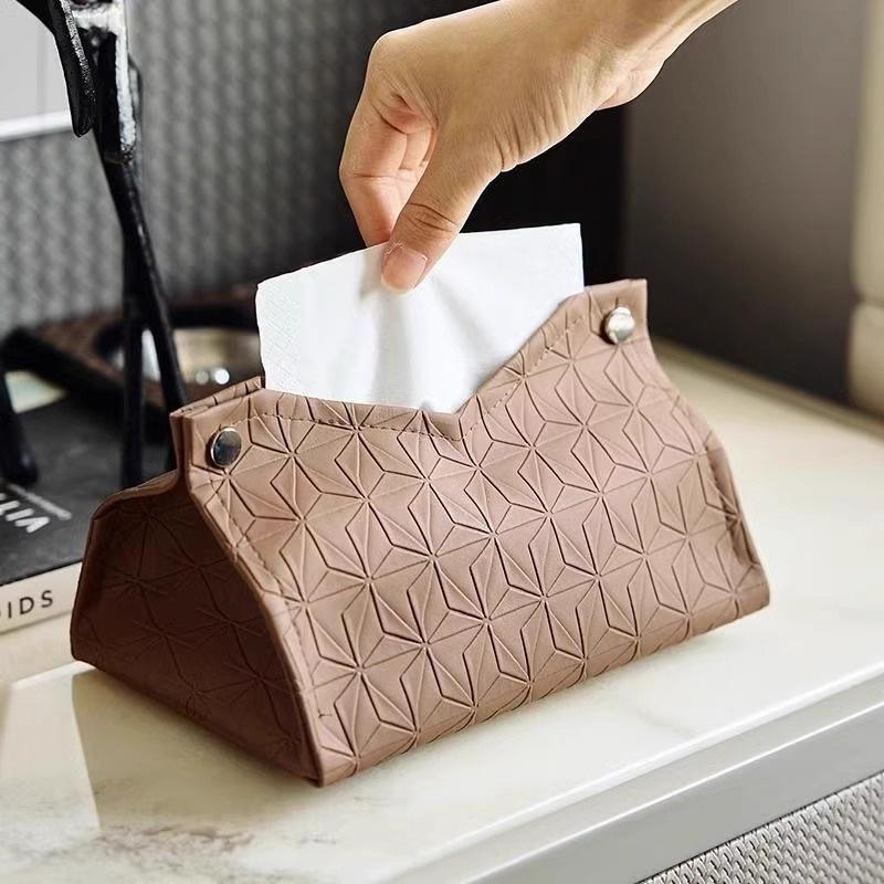 Geometric Texture Tissue Box Living Room Coffee Table Tissue Cover Simple Light Luxury Toilet Paper Box Household Storage Box