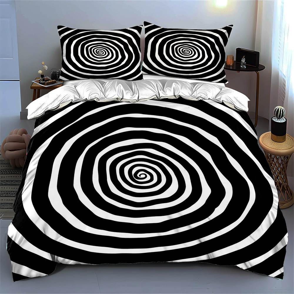 Spiral black-and-white. Bedding Duvet cover sets Duvet covers Pillowcases gifts (1 * Duvet Cover 2 * Pillowcases, without duvet insert)