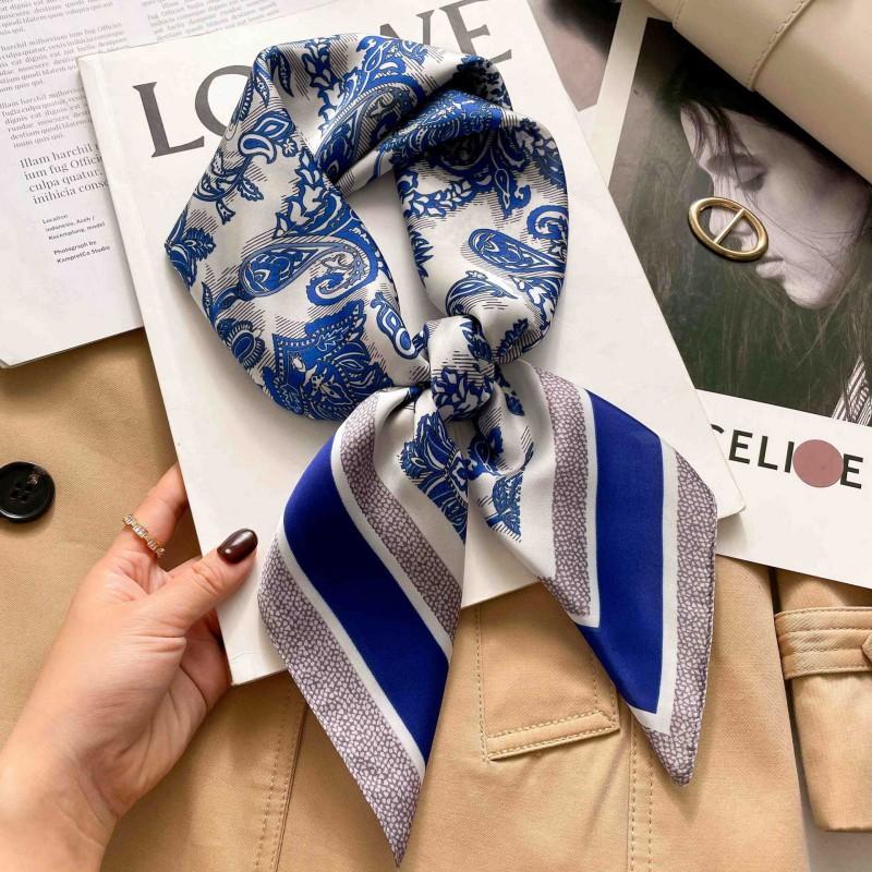 Elegant Silk-Like Square Scarf Women Korean Style Print Neck Lightweight 70x70cm Nylon Fashion Accessory
