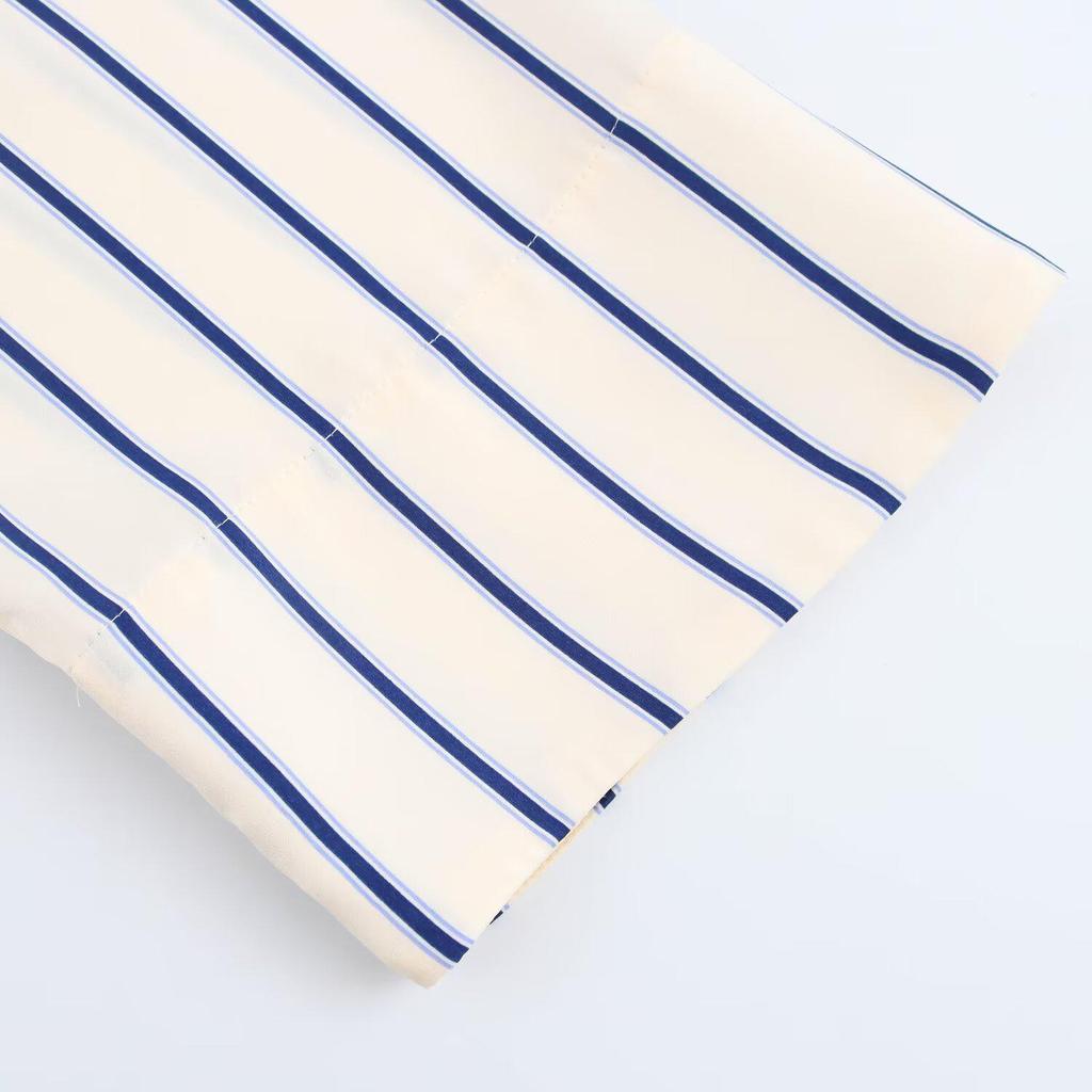 2025 Spring Women's Versatile Striped Wide-Sleeve Shirt with Turn-Down Collar