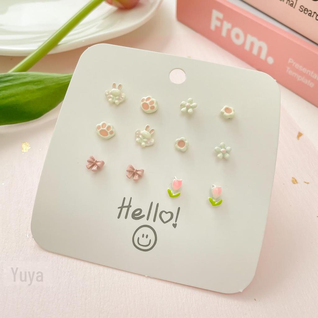 Charming Petite Silver Needle Earrings Set for Women - Cute, Colorful, Sweet Exquisite Styles