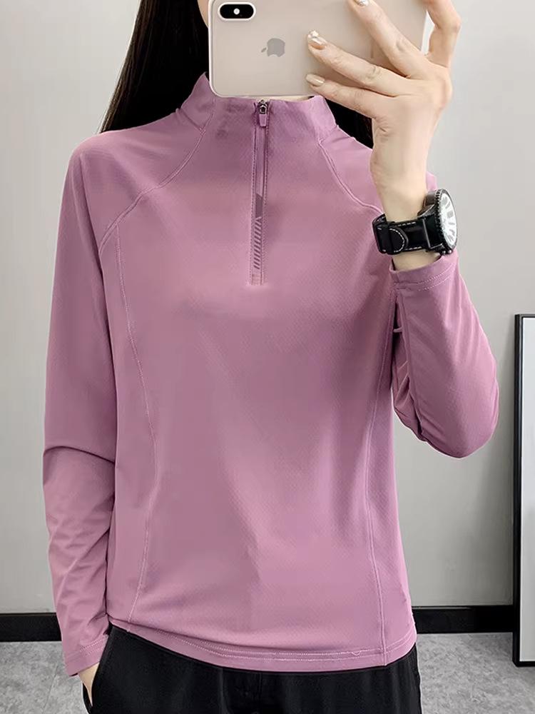 Women's Quick-Dry Long Sleeve Top for Sports, Fitness, Running, Hiking, and Mountaineering - Spring/Summer Lightweight Stand Collar Shirt.