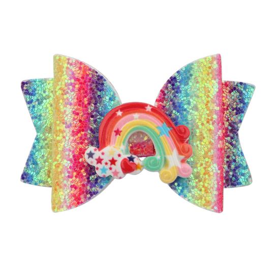 Girl Hairpin Three-Dimensional Bow Shape Rainbow Gradient Color Glitter Hair Clip Side Bangs Party Hair Accessory