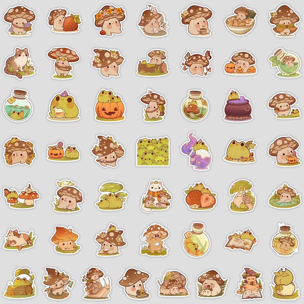 50 Cartoon Frogs and Mushrooms Doodle Stickers Creative Cartoon Stickers Mobile Phone Computer Waterproof Decorative Stickers