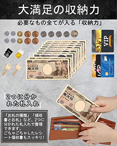 Men's Bi-fold Wallet, Made In Tochigi, Japan, Genuine Leather, Slim Design, Crafted by a Top Leather Artisan, Coin Purse Included, Father's Day, Ichir