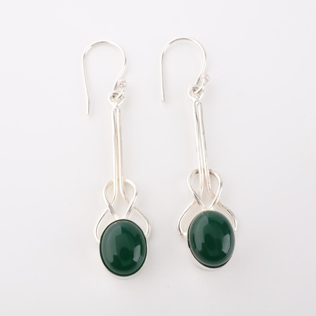 Green onyx Cab Gemstone 925 Sterling Silver Jewelry Handmade Hook Earrings 1.76" EE-171-28